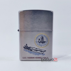 Zippo 200 Brushed Chrome Khắc Đổ Sơn Tàu Chiến U.S.S. THEODORE ROOSVELT CVN-71