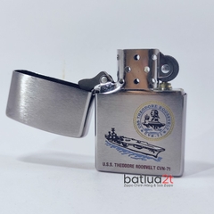 Zippo 200 Brushed Chrome Khắc Đổ Sơn Tàu Chiến U.S.S. THEODORE ROOSVELT CVN-71