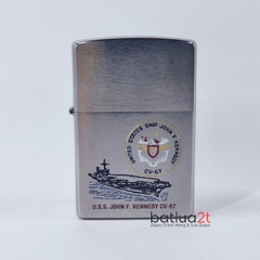 Zippo 200 Brushed Chrome Khắc Đổ Sơn Tàu Chiến U.S.S. JONH F.KENNEDY CV-67