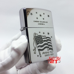 Zippo 250 High Polished Chrome Khắc Cờ Mỹ - Zippo 250 Chính Hãng