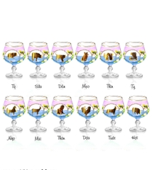 BỘ 12 LY UỐNG RƯỢU BRANDY, MÀU HỒNG, HỌA TIẾT 12 CON GIÁP 230ML