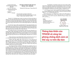 Thông báo khẩn của TPHCM về phòng chống dịch cúm trên địa bàn