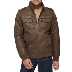Áo Khoác Da Levi's Chính Hãng - Faux Leather Aviator Bomber Jacket - Màu Nâu | JapanSport LM2RU385-ear