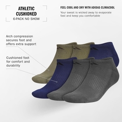Set Tất Adidas Chính Hãng - Athletic Cushioned 6-Pack No Show Socks - Màu Olive/Xanh đậm/Xám | JapanSport 5159128A