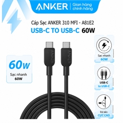 Dây sạc nhanh Anker Chính hãng - Anker 310 TypeC to Typec 1.8m 60W - A81E2611 | JapanSport