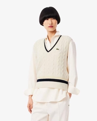 Áo Phông Lacoste nữ Chính hãng - Cable Knit Wool Sweater Vest - Màu Be | JapanSport AF4005-51-XFJ
