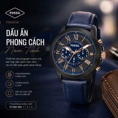Đồng hồ Fossil Chính hãng - Grant Chronograph Navy Leather Watch 44mm | JapanSport FS5061IE