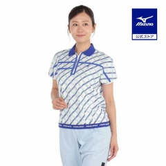 Áo Polo Mizuno Nữ Chính Hãng - Dry Aeroflow MG Logo Short Sleeve Shirt  - Màu Trắng Xanh | JapanSport E2MAC202-91