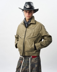 Insane® Noir Leather Jacket - Olive