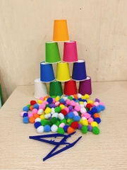 Combo Pompom bông màu + ly + kẹp