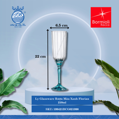Florian ly rượu thủy tinh 21 CL màu xanh Ø: 6.5cm 210ml Cao: 22cm 6 Cái/Hộp Bormioli Rocco Thủy Tinh 199421BCG021990