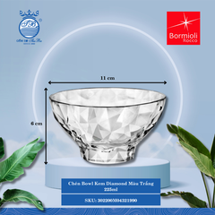 Diamond chén kem thủy tinh 22.5CL màu trắng ØMiệng: 11cm 225ml Cao: 6cm Bormioli Rocco Thủy Tinh 302200M04321990