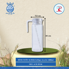 BÌNH NƯỚC B.N016( K.Hộp) Acrylic Trắng Ø: 7.5cm 1,200ml Cao: 24cm Fataco Nhựa ACR BN16