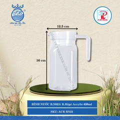 BÌNH NƯỚC B.N021( K.Hộp) Acrylic Trắng 650ml Dài: 12.5cm Rộng: 8.5cm Cao: 16cm Fataco Nhựa ACR BN21