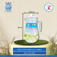 BÌNH NƯỚC B.N026 Acrylic Trắng 1,200ml Dài: 12.2cm Rộng: 14.3cm Cao: 22cm Fataco Nhựa ACR BN26