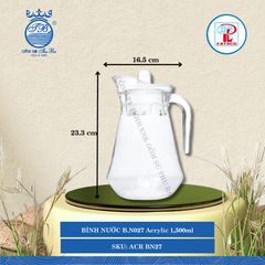 BÌNH NƯỚC B.N027 Acrylic Trắng 1,500ml Dài: 16.5cm Rộng: 14.5cm Cao: 23.3cm Fataco Nhựa ACR BN27