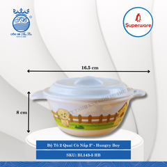 Bộ Tô 2 Quai Có Nắp 5" Hoa Văn Trẻ Em Hungry Boy Ø: 16.5cm 450ml Cao: 8cm Superware Nhựa BL143-5 HB