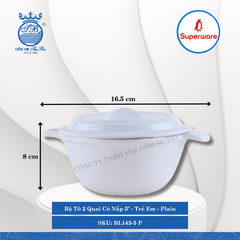 Bộ Tô 2 Quai Có Nắp 5" Trẻ Em Plain (Trắng Trơn) Ø: 16.5cm 450ml Cao: 8cm Superware Nhựa BL143-5 P