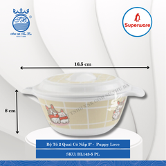 Bộ Tô 2 Quai Có Nắp 5" Hoa Văn Trẻ Em Puppy Love Ø: 16.5cm 450ml Cao: 8cm Superware Nhựa BL143-5 PL
