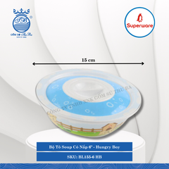 Bộ Tô Soup Có Nắp 6" Hoa Văn Trẻ Em Hungry Boy Ø: 15cm 400ml Cao: 5cm Superware Nhựa BL155-6 HB