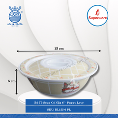Bộ Tô Soup Có Nắp 6" Hoa Văn Trẻ Em Puppy Love Ø: 15cm 400ml Cao: 5cm Superware Nhựa BL155-6 PL