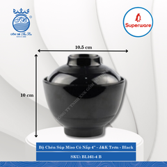 Bộ Chén Súp Miso Có Nắp 4'' J&K Trơn Black (Đen) Ø: 10.5cm 390ml Cao: 10cm Superware Nhựa BL161-4 B