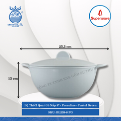 Bộ Thố 2 Quai Có Nắp 8" Porceline Pastel Green (Xanh Phấn) 1,780ml Dài: 25.3cm Rộng: 20cm Cao: 13cm Superware Nhựa BL239-8 PG