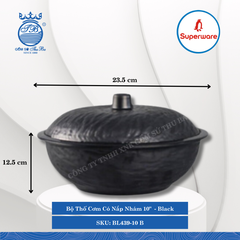 Bộ Thố Cơm Có Nắp Nhám 10" J&K Nhám Black (Đen) Ø: 23.5cm 1,700ml Cao: 12.5cm Superware Nhựa BL439-10 B