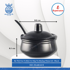 Bộ Thố Gia Vị Khô Có Nắp Và Muỗng Nhám 3.5 J&K Nhám Black (Đen) Ø: 9.2cm 225ml Cao: 8.1cm Superware Nhựa BL440-3.5 B
