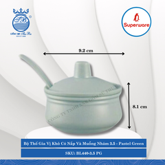 Bộ Thố Gia Vị Khô Có Nắp Và Muỗng Nhám 3.5 J&K Nhám Pastel Green (Xanh Phấn) Ø: 9.2cm 225ml Cao: 8.1cm Superware Nhựa BL440-3.5 PG
