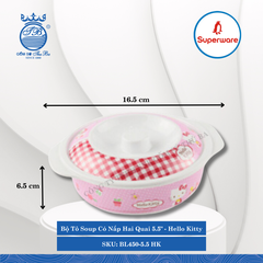 Bộ Tô Soup Có Nắp Hai Quai 5.5" Hoa Văn Trẻ Em Hello Kitty Ø: 16.5cm 440ml Cao: 6.5cm Superware Nhựa BL450-5.5 HK