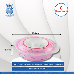 Bộ Tô Soup Có Nắp Hai Quai 5.5" Hoa Văn Trẻ Em Hello Kitty Chocolate Ø: 16.5cm 440ml Cao: 6.5cm Superware Nhựa BL450-5.5 HKC