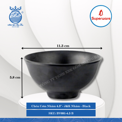 Chén Cơm Nhám 4.5" J&K Nhám Black (Đen) Ø: 11.3cm 280ml Cao: 5.8cm Superware Nhựa BV091-4.5 B