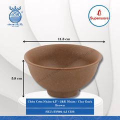 Chén Cơm Nhám 4.5" J&K Nhám Clay Dark Brown (Nâu Đất Đậm) Ø: 11.3cm 280ml Cao: 5.8cm Superware Nhựa BV091-4.5 CDB