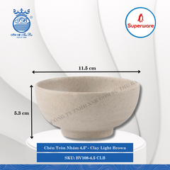 Chén Tròn Nhám 4.5" J&K Nhám Clay Light Brown (Nâu Đất Nhạt) Ø: 11.5cm 320ml Cao: 5.3cm Superware Nhựa BV108-4.5 CLB