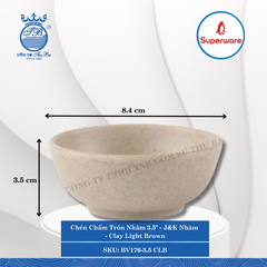 Chén Chấm Tròn Nhám 3.5" J&K Nhám Clay Light Brown (Nâu Đất Nhạt) Ø: 8.4cm 120ml Cao: 3.5cm Superware Nhựa BV176-3.5 CLB