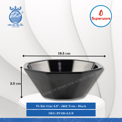 Tô Bát Giác 5.5" J&K Trơn Black (Đen) Ø: 19.5cm 340ml Cao: 2.5cm Superware Nhựa BV191-5.5 B