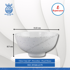 Chén Cơm 4.5" Porceline Pearl Stone (Trắng Ngọc Trai) Ø: 11.5cm 310ml Cao: 5.7cm Superware Nhựa BV240-4.5 PS