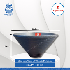 Chén Cơm Nhám 4.8'' J&K Nhám Granite Dark Grey (Xám Granite) Ø: 12.2cm Cao: 6cm Superware Nhựa BV341-4.8 GDG