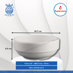 Chén 4.2" J&K Trơn Plain (Trắng Trơn) Ø: 10.7cm Cao: 4.05cm Superware Nhựa BV372-4.2 P