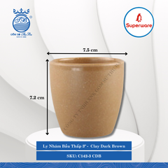 Ly Nhám Bầu Thấp 3" J&K Nhám Clay Dark Brown (Nâu Đất Đậm) Ø: 7.5cm 230ml Cao: 7.2cm Superware Nhựa C142-3 CDB