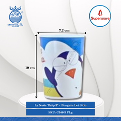 Ly Nước Thấp 3" Hoa Văn Trẻ Em Penguin Let S Go Ø: 7.2cm 320ml Cao: 10cm Superware Nhựa C346-3 PLg