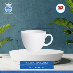 Tách Cà Phê Trắng TRG 205ml Dài: 11cm Rộng: 8.5cm Cao: 7cm CK Sứ CK C040 TRG