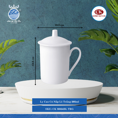 Ly Cao Có Nắp Trắng TRG 295ml Dài: 10.5cm Rộng: 7.5cm Cao: 12.5cm CK Sứ CK M024BL TRG