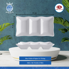 Dĩa Chấm 3 Ngăn Trắng TRG Dài: 15cm Rộng: 8cm Cao: 2.5cm CK Sứ CK TA131-3 TRG