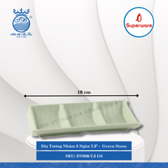 Dĩa Tương Nhám 3 Ngăn 7.5" J&K Nhám Green Stone (Xanh Ngọc) Dài: 19cm Rộng: 8cm Cao: 4cm Superware Nhựa DV036-7.5 GS