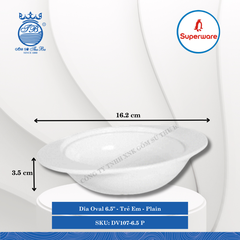 Dĩa Oval 6.5" Trẻ Em Plain (Trắng Trơn) Dài: 16.2cm Rộng: 12.1cm Cao: 3.5cm Superware Nhựa DV107-6.5 P