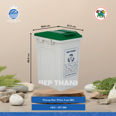 Thùng Rác Phân Loại 60L 60,000ml Dài: 47.5cm Rộng: 36.8cm Cao: 60.8cm Hiệp Thành Nhựa HT 595 (Giao Màu Ngẫu Nhiên)