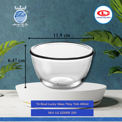 Chén Salad Trơn CHEF'S Ø: 11.9cm 405ml Cao: 6.47cm 72 Cái/Thùng 6 Cái/Hộp 17Gr. Lucky Glass Thủy Tinh TL Bowl LG 222005 220