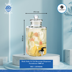 Bình Nước Có Vòi Farmhouse ØĐáy: 17.1cm ØMiệng: 10.2cm 7,000ml Cao: 37.5cm 2 Cái/Thùng Libbey Thuỷ tinh US Pot LIB 92164